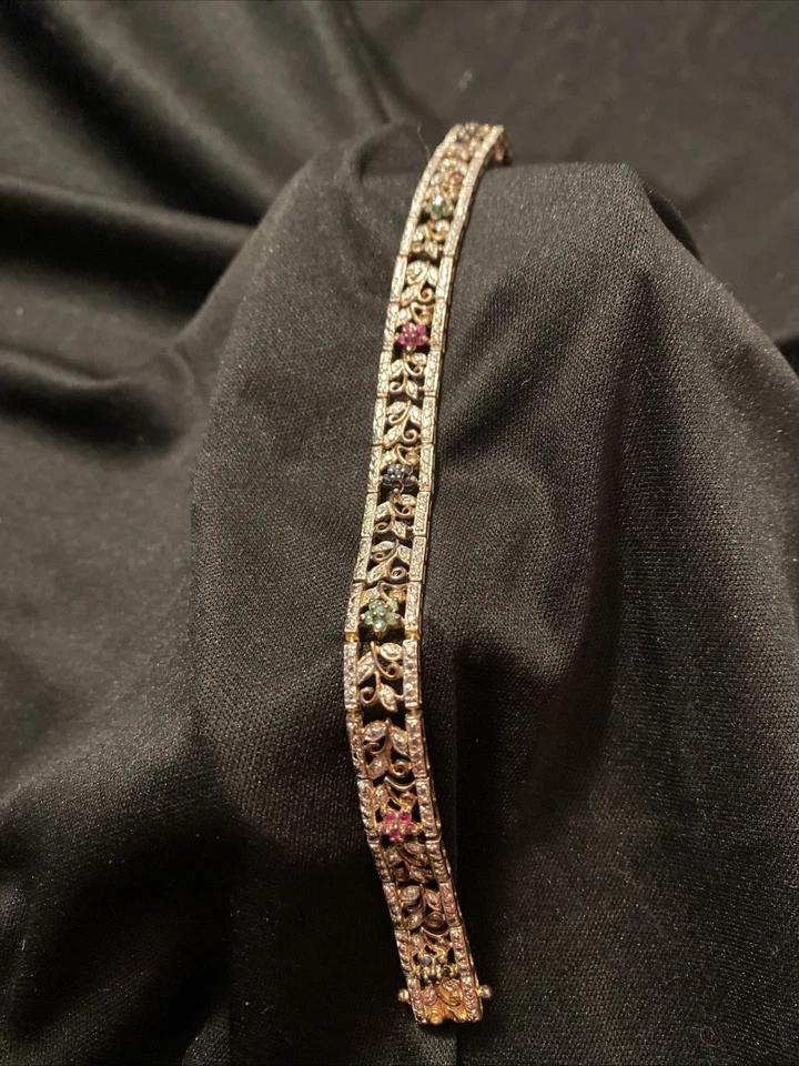 Gold Plated 925 Floral Bracelet with Rubies Sapphire Peridot Gemstones 7.5 - Image 4 of 4