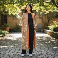 ORIGINAL HANDMADE Art to Wear Full Length Coat Jacket Boho Elegant M / L