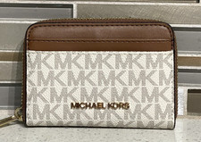 MICHAEL KORS JET SET TRAVEL MEDIUM ZIP AROUND CARD CASE WALLET MK VANILLA LOGO
