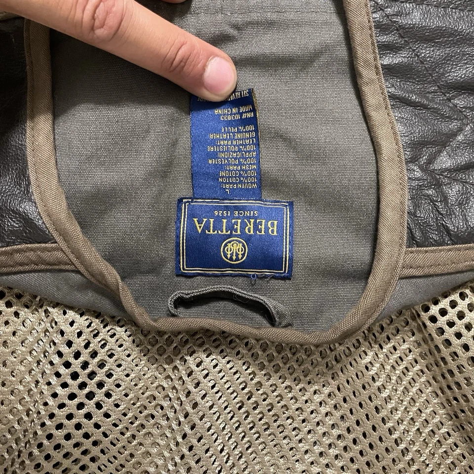 Beretta Shooting Vest Mens L Mesh Leather Brown Clays Shell Pocket Fish Large - Image 3 of 3