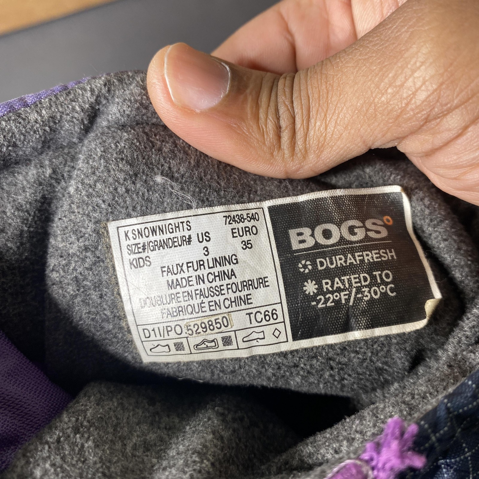 Bogs SnowNights Boots Kids Size 3 Purple Insulated Winter Snow Faux Fur Lined