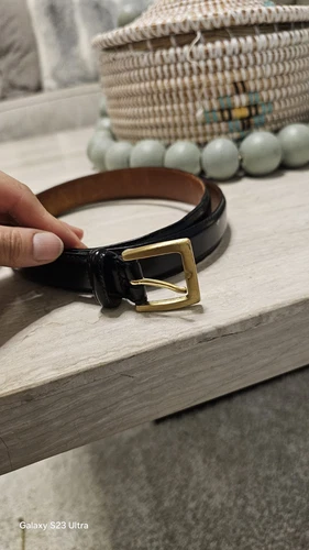 Cintura Coach uomo pelle bovina lucida 38" nera 5934 abito fibbia ottone 1"