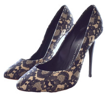 GIUSEPPE ZANOTTI Black Beige Lace Stiletto Heel Pumps Size 38.5 US 8 EUC