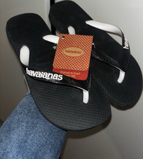 Havaianas Top Mix FC Kids Flip-Flop Sandals Black White UK 2 Unisex Rubber