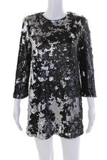Elizabeth and James Womens Sequined Long Sleeves Dress Black Silver Size Small