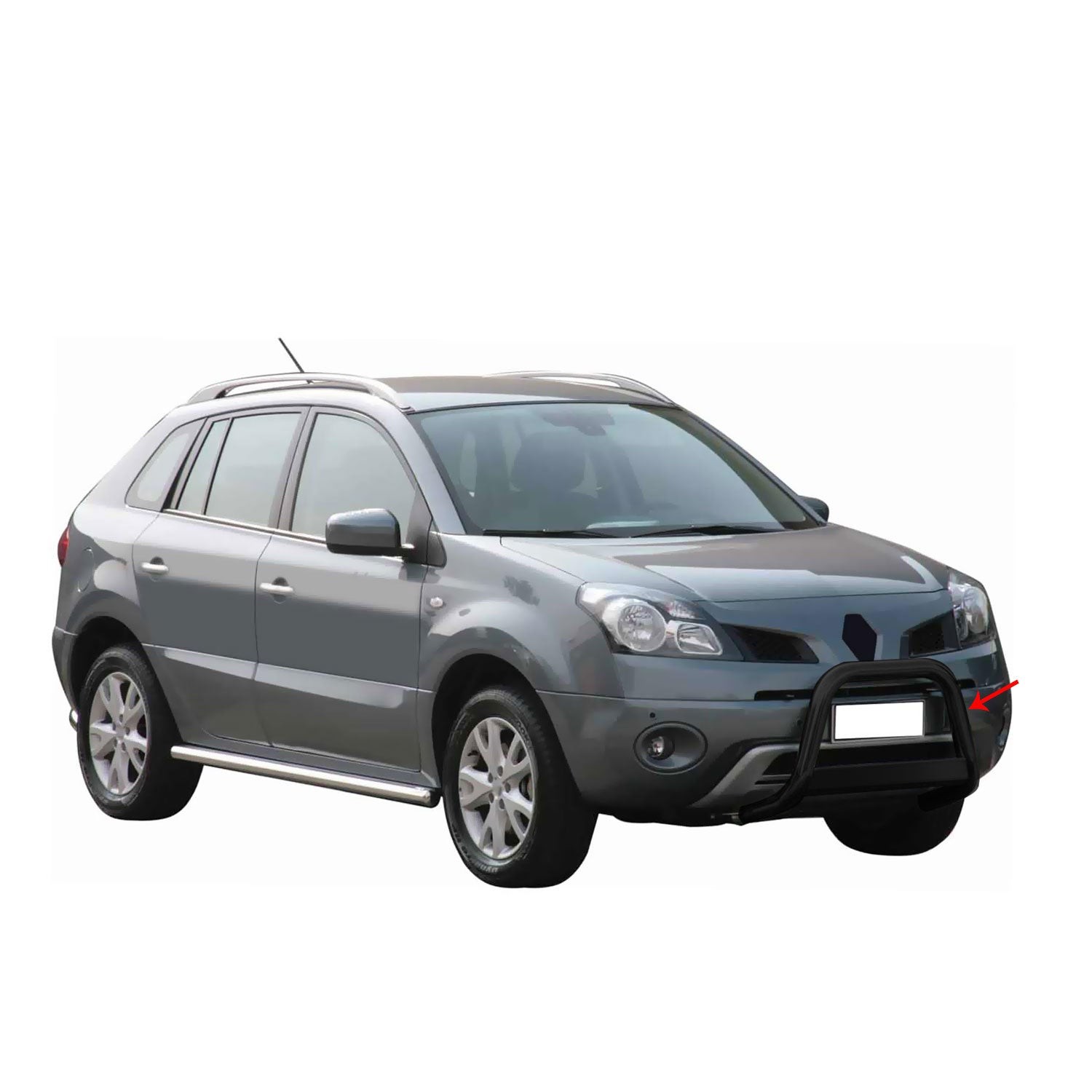 Pare-buffle avant Koleos 2008-2011 évitant les rayures de stationnement avec son acier noir 63mm