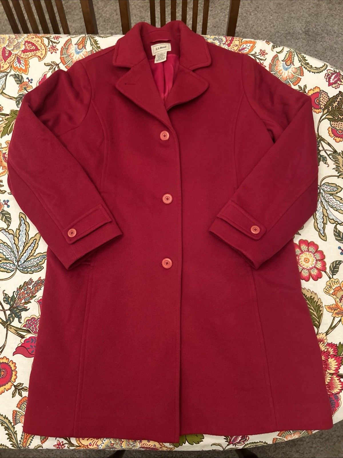 LL Bean Women's Sz 18 Red Coat LambsWool Thinsulate Lined Button Up