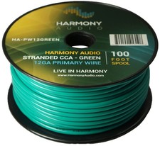Harmony Car Primary 12 Gauge Power or Ground Wire 100 Feet Spool Green Cable New
