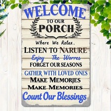 Welcome To Our Porch Metal Sign Rustic Outdoor Patio Home Wall Hanging Decor