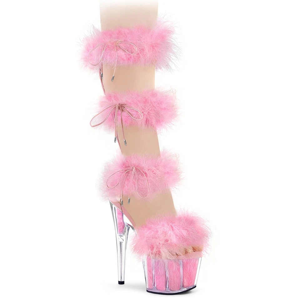 Sale ADORE-728F Pleaser High Heels Sandaletten 4-Fach Riemchen babypink Fell 37 - Bild 1 von 1