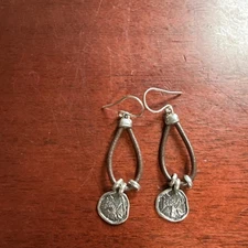 2013 Silpada Brown Leather Prairie Girl Disc 925 Sterling Earrings W2179