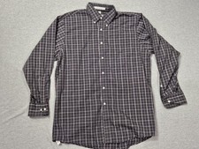 Geoffrey Beene Shirt Mens 15 32/33 Gray Plaid Pinpoint Oxford Wrinkle Free