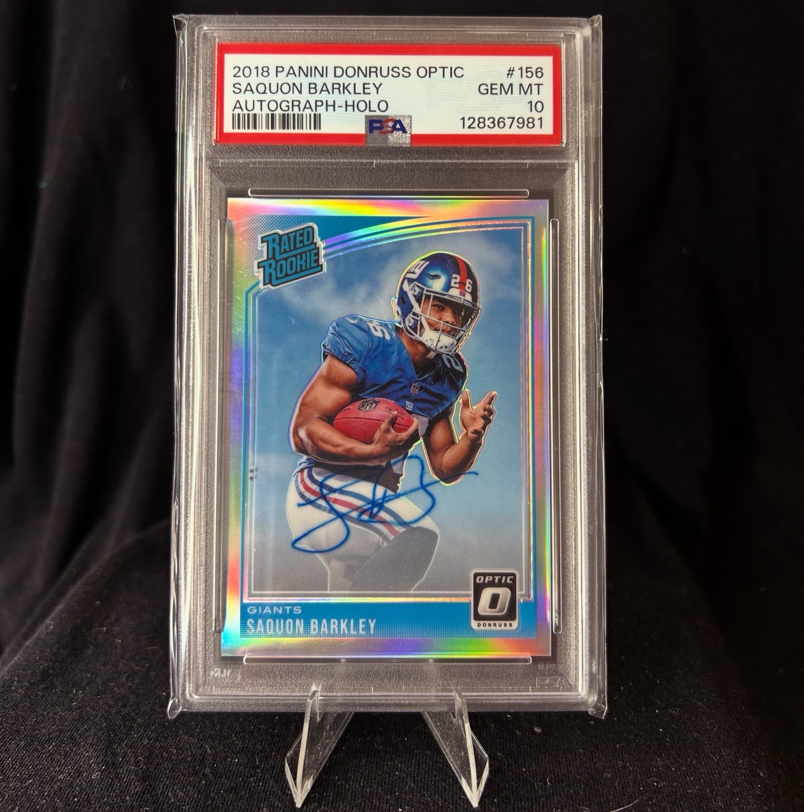 2018 Saquon Barkley Panini Donruss Optic Holo Rated Rookie /99 #156 PSA10 Auto