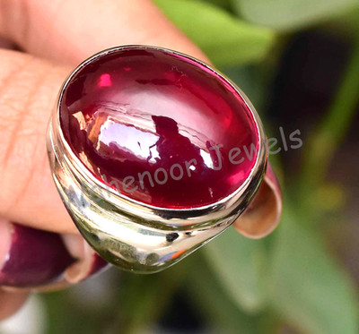 Natural Red Ruby Cabochon 925 Sterling Silver Ring Look For Men's Certified