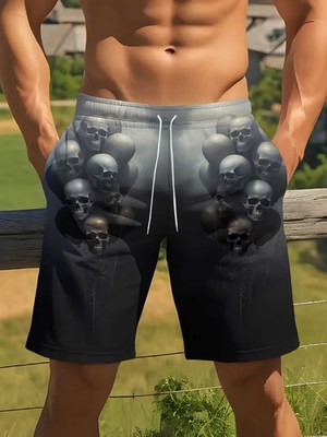 Gradient Skull Print Shorts - Halloween Theme - Hawaiian Shorts