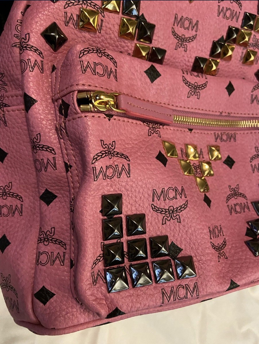 MCM Metallic Barbie Pink Logo Studded Zip Backpack Gold Heart Hardware Dust Bag MCM Pink Logo Studded Zip Backpack Gold Hardware Inner  main image 4