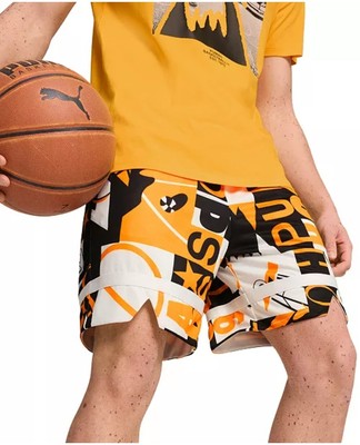 Puma Men's Instant Replay Allover Print Shorts Color Orange Size M
