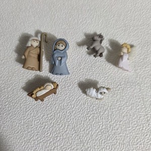 Dress It Up 6 Novelty Buttons Nativity Baby Jesus Mary Joseph Angel Donkey Lamb