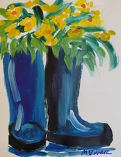 MONA VIVAR Original 14x11 Rain Boots Floral Pop Impressionism Fine Art Painting