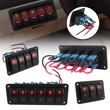 2/3/4/5/6 Gang Red LED Rocker Toggle Switch Panel For Car Marine Boat Waterproof