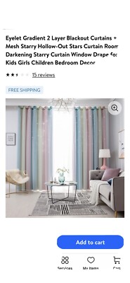 Eyelet Gradient 2 Layer Blackout Curtains+Mesh Starry Hollow-Out Stars