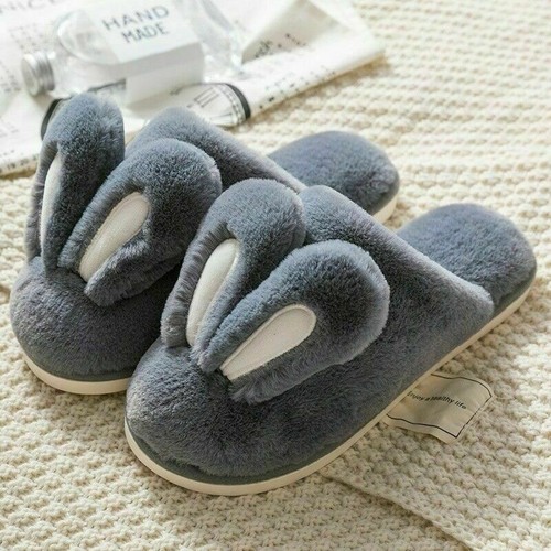 Damen Herren Kunstpelz Flauschig Bunny Ohr Slipper Hausschuhe Fell Gefüttert - Bild 15 von 15