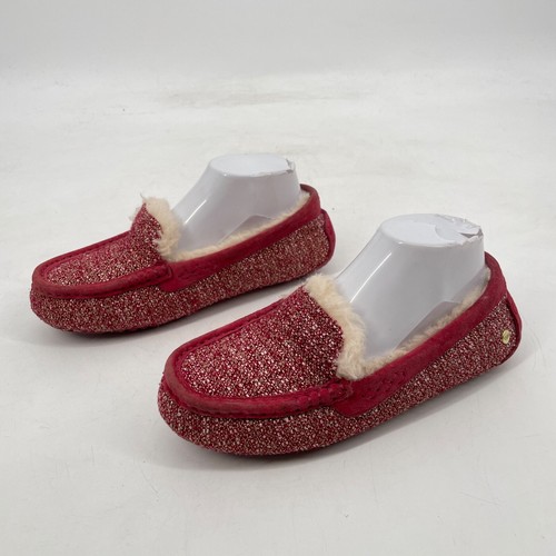 UGG womens size 7 ANSLEY FANCY BURGUNDY metallic MOCCASIN SHOE slipper shearling - Picture 9 of 9