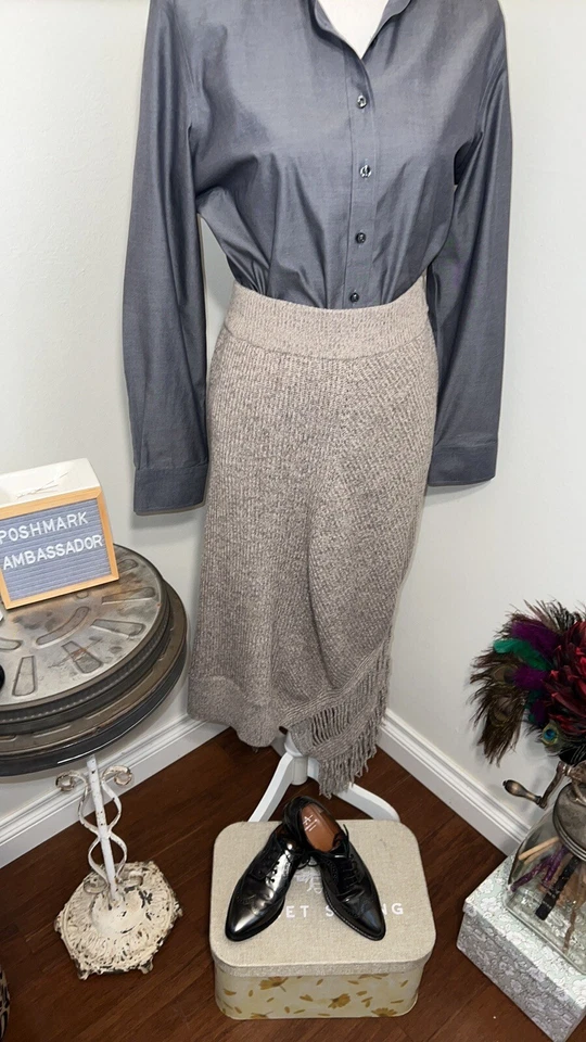 Falda midi Stella McCartney cachemir-lana flecos-dobladillo, beige talla 44 o  Foto 4 de 4