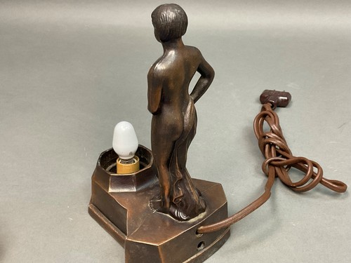 1920's Art Deco Semi-nude Electric Boudoir Lamp with Crackle Glass Ball Shade - Picture 8 of 11