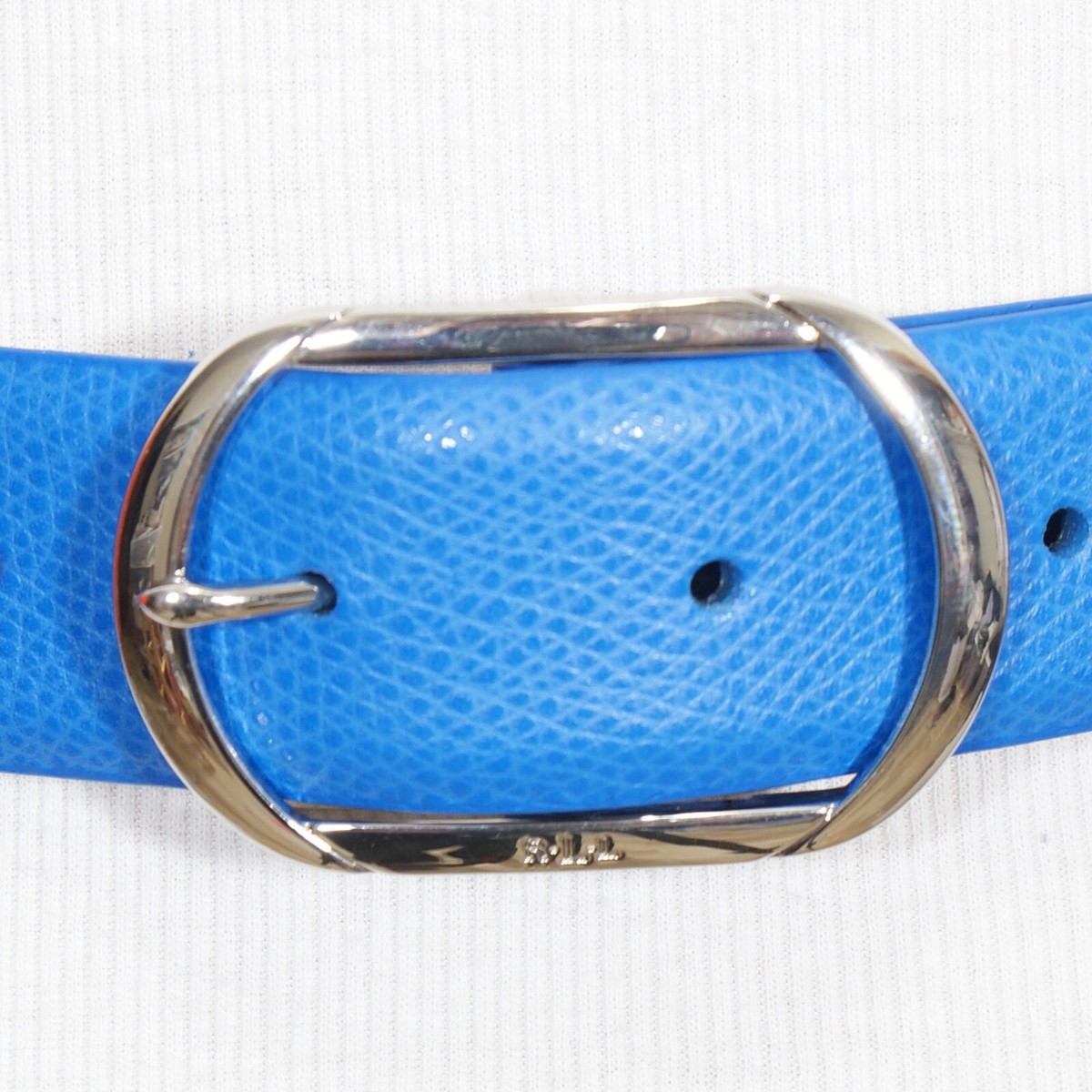 RALPH LAUREN Cyan Blue Pebbled Leather Oval Buckle Logo Belt L luxury-men-ralph-lauren-used-  main image 2