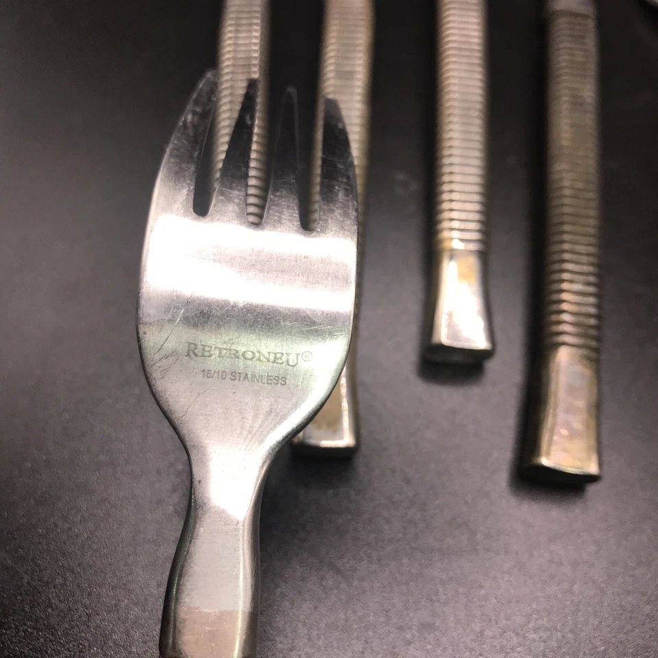 Retroneu LATITUDES Stainless Flatware 7 Twisted Handle Brass Spiral Salad Fork - Image 4 of 4