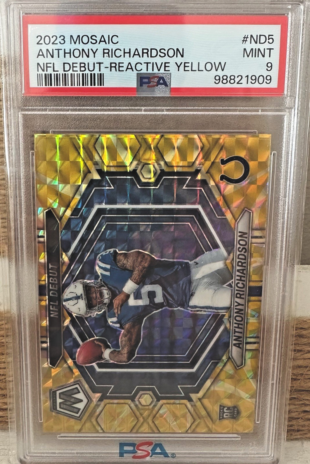 2023 Panini Mosaic Anthony Richardson NFL Debut Reactive Yellow #ND5 Colts PSA 9