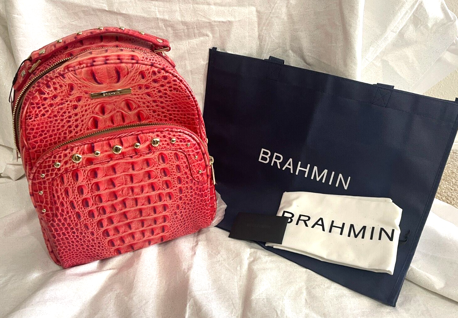 Brahmin Chelcy Cayenne Taos Backpack w/Bonus Brahmin Shopping Bag MSRP $415