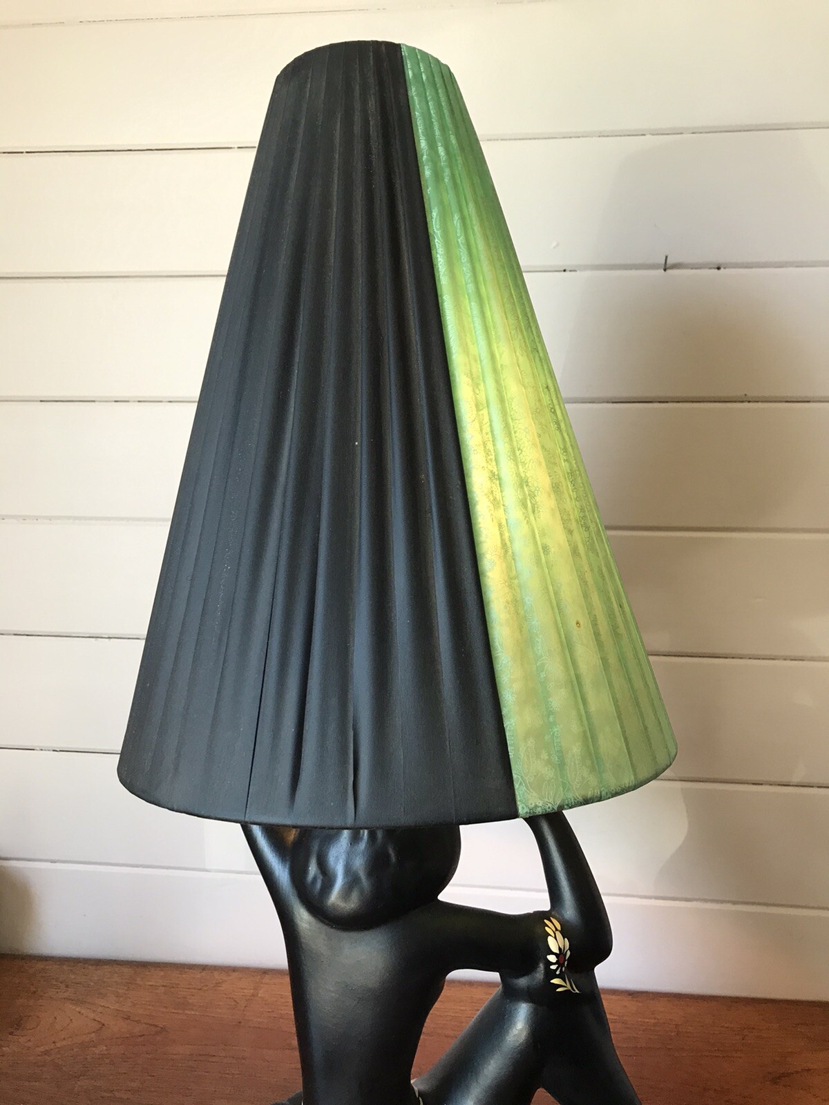 Vintage Barsony Pottery Hawaiian Lady Black Lady Lamp Original Shade FL