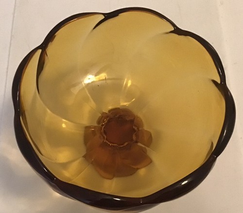 1960s Viking Glass EPIC Amber Compote 8-petal Twisted Swirl Footed Pedestal MCM - Picture 2 of 4