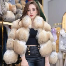 Womens Real Golden Island Fox Fur Coats Full Pelt Jackets Winter Thick Overcoat