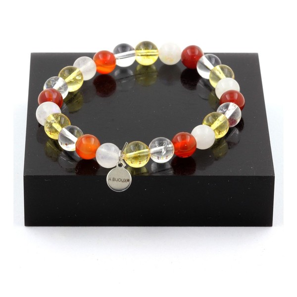 Steine Und Mineralien. Armband Perlen Mondstein + Citrin + Quarz + Achat-image