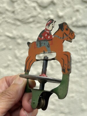 Vintage Japan Metal Jockey Gyro Toy Equestrian Horse Racing