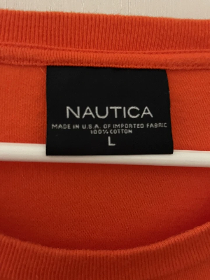 Camiseta de bolso vintage feita nos EUA Nautica NS-83 laranja grande anos 90 anos 00 ano 2000 - Imagem 2 de 2