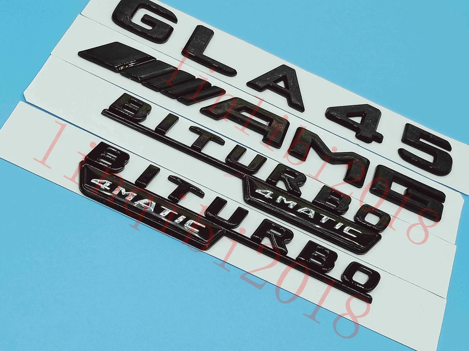 Pegatina insignia emblema negro brillante plano "GLA45 AMG BITURBO" para Mercedes Benz GLA Foto 4 de 4