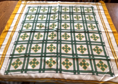 Sweet Vintage Cotton Blend Screen Print Geometric Pattern Tablecloth 48" by 47"