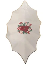 Vtg Poinsettia Christmas Dish Holly Leaf Shape 10" Relish Nuts or Candy Trinket 