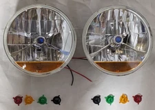 7" Tri Bar Street Rod H4 Headlights w/ Amber Turn Signal Interchangeable Dots