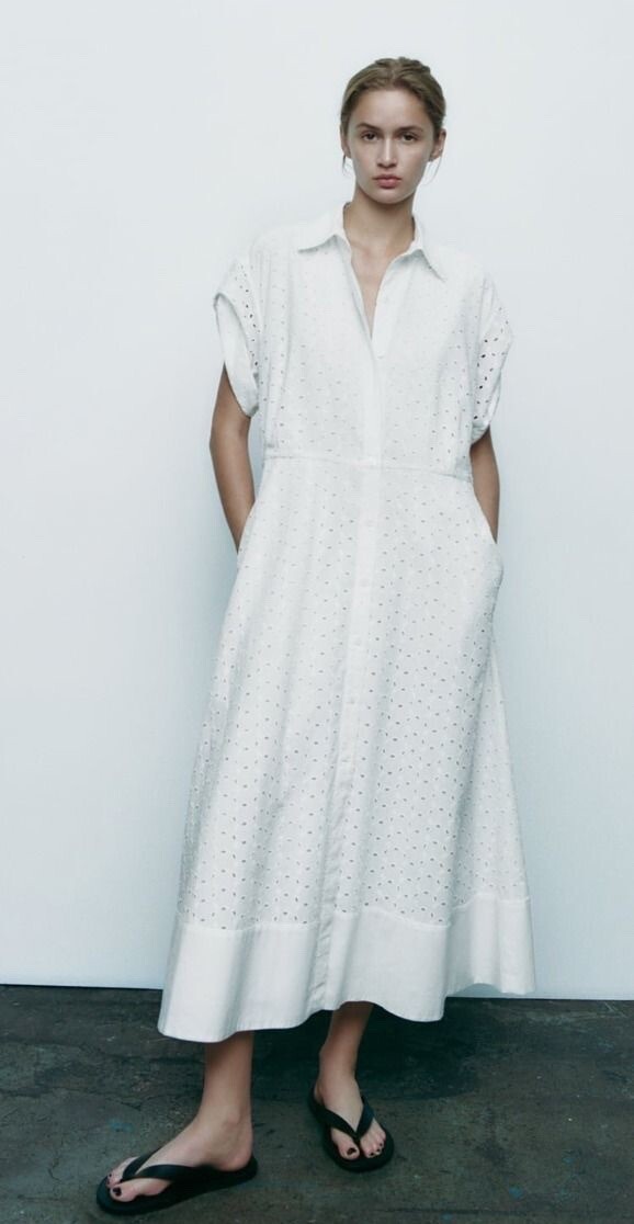 zara embroidered midi dress BLUE OPENWORK EMBROIDERY BUTTONS S,M,L,XL 3077/615 Midi dress with a boat neckline ZARA NWT WOMAN EMBROIDERED MIDI