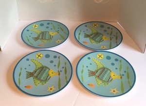 Pottery Barn Kids Plates Set Of 4 Blue Fish Plastic Dish Bpa Free
