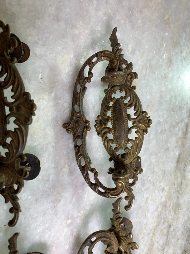 Antique Victorian Ornate Fancy Art Nouveau Brass Dresser Bureau Handle Pull - Image 4 of 4