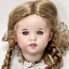 VTG Socket Doll Head Repro SFBJ 247 Paris 8 Violet Eyes Blonde Wig Porcelain