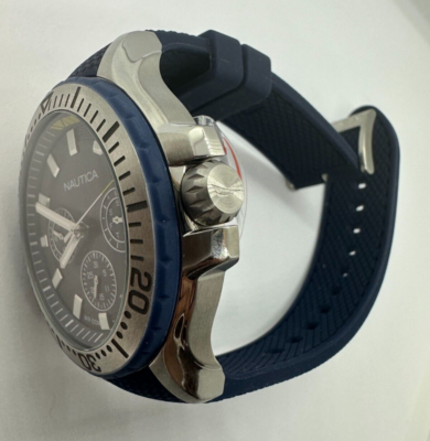 Nautica NAPSHG003 Orologio Uomo Analogico – Quarzo, Acciaio, Quadrante Blu E Cinturino Grigio, 10 Bar