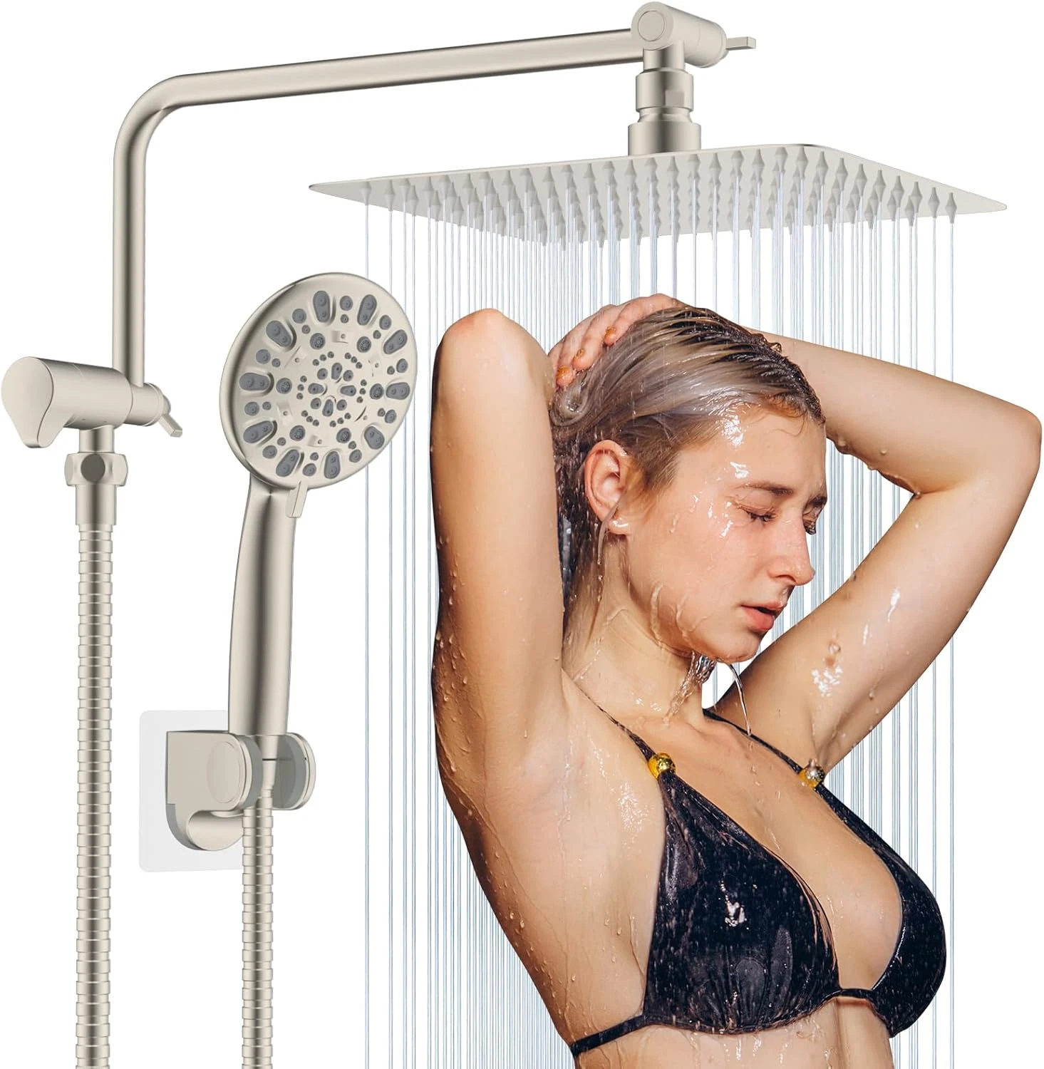 10" High Pressure Rainfall Shower Head Combo with Handheld & Extension Arm
