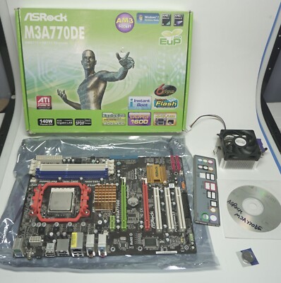 ASRock M3A770DE wAMD X3-445 CPU, 4GB Ram, has lots of features floppy,ide,sata